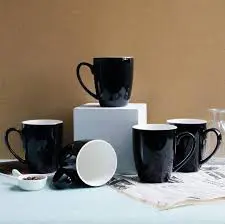 Sundabest Black Tea Cups Set of 6 – Elegant Ceramic Coffee and Tea Mug Set with Smooth Finish for Home, Office, Guests, Breakfast Serving, and Everyday Hot Beverage Use