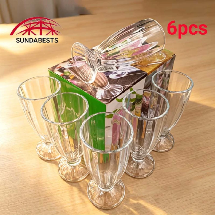 Sundabests 6PCS/Set Glass Cups – High Quality Round Glassware Juice Cup Set for Home and Bar, Durable Drinkware for Water, Juice, Beer, Cocktails, and Everyday Beverages