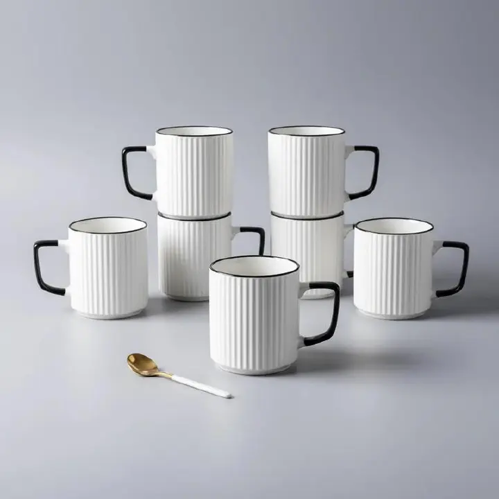 6Pcs Japanese Excellent Ceramic Mugs Set – High Quality Durable Classy Modern Coffee & Tea Cups, Elegant Everyday Drinkware for Home, Kitchen, Office, Breakfast, Hot Chocolate and Casual Gifting
