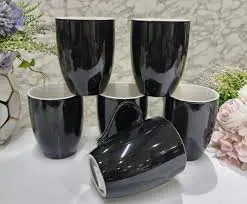 Sundabest Black Tea Cups Set of 6 – Elegant Ceramic Coffee and Tea Mug Set with Smooth Finish for Home, Office, Guests, Breakfast Serving, and Everyday Hot Beverage Use