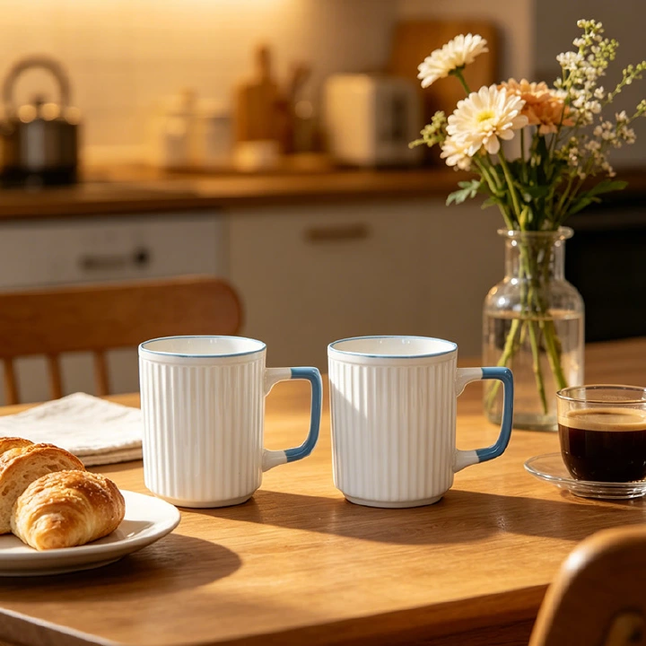 6Pcs 310ml Porcelain Coffee Mugs Set – High Quality Ceramic Tea, Milk & Coffee Cups Combo, Durable Everyday Drinkware for Home, Kitchen & Office Use