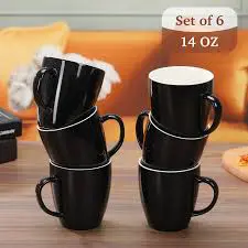 Sundabest Black Tea Cups Set of 6 – Elegant Ceramic Coffee and Tea Mug Set with Smooth Finish for Home, Office, Guests, Breakfast Serving, and Everyday Hot Beverage Use