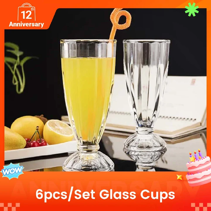 Sundabests 6PCS/Set Glass Cups – High Quality Round Glassware Juice Cup Set for Home and Bar, Durable Drinkware for Water, Juice, Beer, Cocktails, and Everyday Beverages