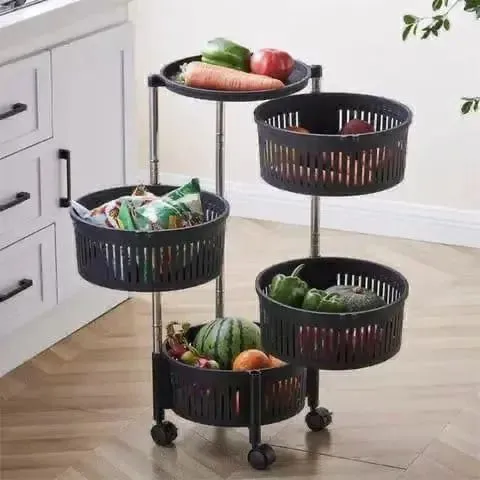 4-Tier Plastic Kitchen Fruit & Vegetable Rack Trolley – Non-Toxic, Food-Safe Multilevel Storage Organizer for Fruits, Vegetables and Kitchen Essentials at Home