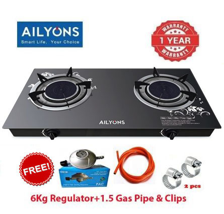AILYONS GS005 - 2 Burner INFRAREDl Gas Cooker + 6Kg Regulator + Gas Pipe