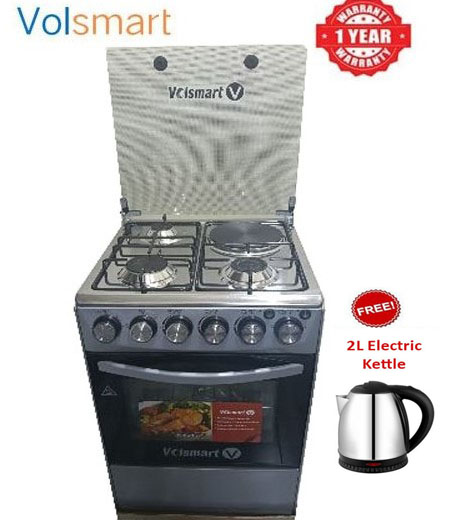 VOLSMART COOKER - 50 X 55, 3 Jet Pool Gas Burner+ 1 Electric Plate, Rotisserie & Electric Oven