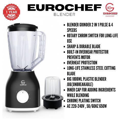 SUPER SALE!! EUROCHEF 2 In 1, 650W, 4-Speed Blender with Grinder