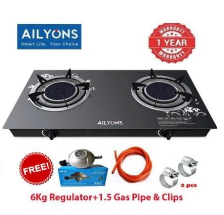AILYONS GS005A 2-Burner INFRARED Glass Top Gas Cooker