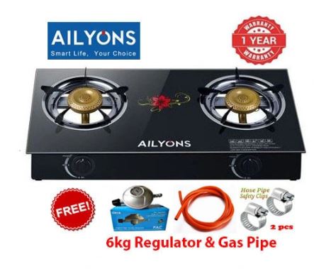 [ NEW MODEL] AILYONS GS014,  2 Burner - Glass Top Gas Cooker