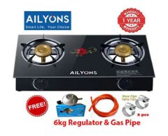 [ NEW MODEL] AILYONS GS014,  2 Burner - Glass Top Gas Cooker