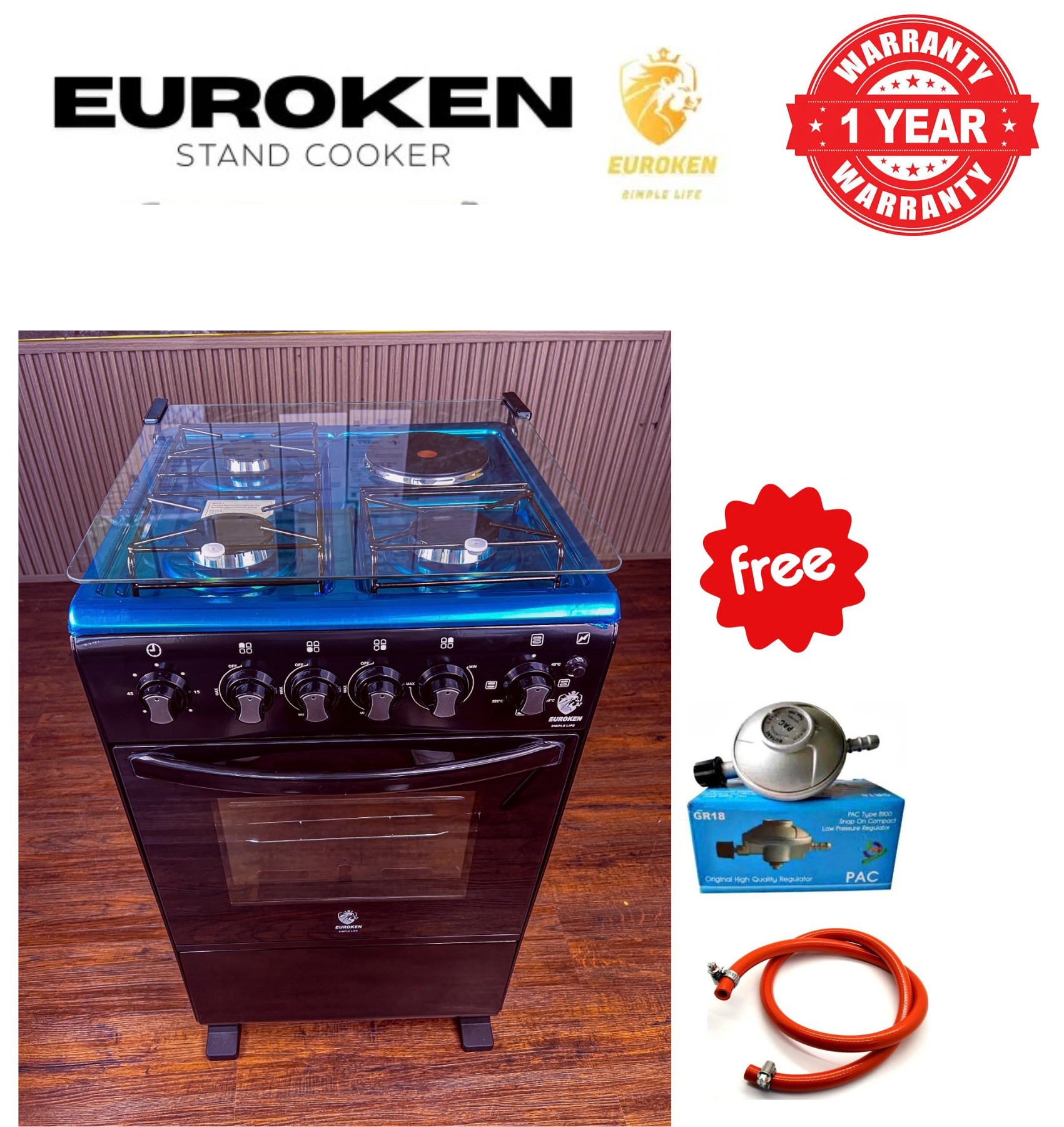 TODAY ONLY!! Euroken 50 x 55, 3G+1E, ELECTRIC OVEN Cooker