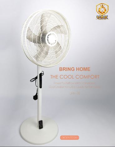 Euroken 16 Inch Floor Standing Fan with Remote - 5 Blades