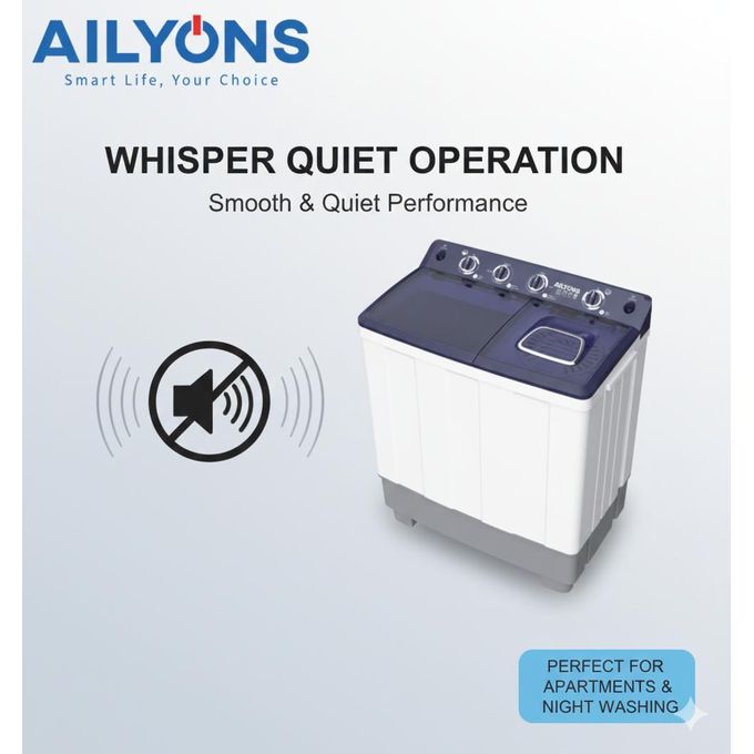 AILYONS 8KG Washer and 5KG Spin Twin Tub Washing Machine - White, Semi-Automatic, 1350RPM (1YR WRTY)