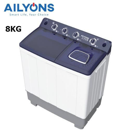 AILYONS 8KG Washer and 5KG Spin Twin Tub Washing Machine - White, Semi-Automatic, 1350RPM (1YR WRTY)