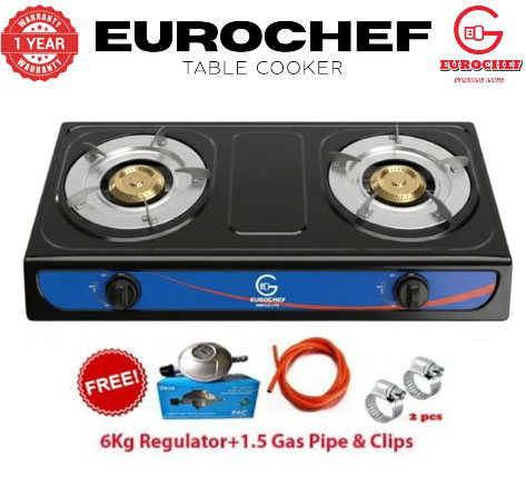[ LIMITED OFFER! ] EUROCHEF Double Burner Stainless Steel Gas Cooker - Black