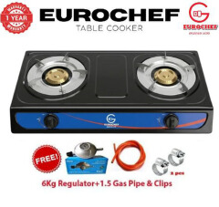 [ LIMITED OFFER! ] EUROCHEF Double Burner Stainless Steel Gas Cooker - Black