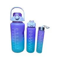 3 in 1 Motivational Bottle (2000ml + 900ml + 280ml) BPA-Free Hydration Set with Time Markers Leakproof Lids & Carry Straps Fitness Water Bottle Combo for Gym Office School & Outdoor Use