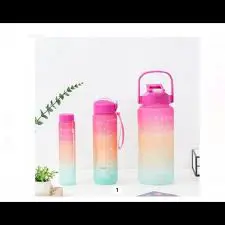 3 in 1 Motivational Bottle (2000ml + 900ml + 280ml) BPA-Free Hydration Set with Time Markers Leakproof Lids & Carry Straps Fitness Water Bottle Combo for Gym Office School & Outdoor Use