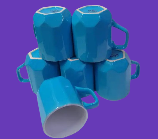SUNDABESTS Set of 6 Ceramic Coffee & Tea Mugs Blue & White Stackable Microwave & Dishwasher Safe Durable Heat Resistant Non-Toxic Elegant Kitchen Drinkware for Home, Office & Everyday Use
