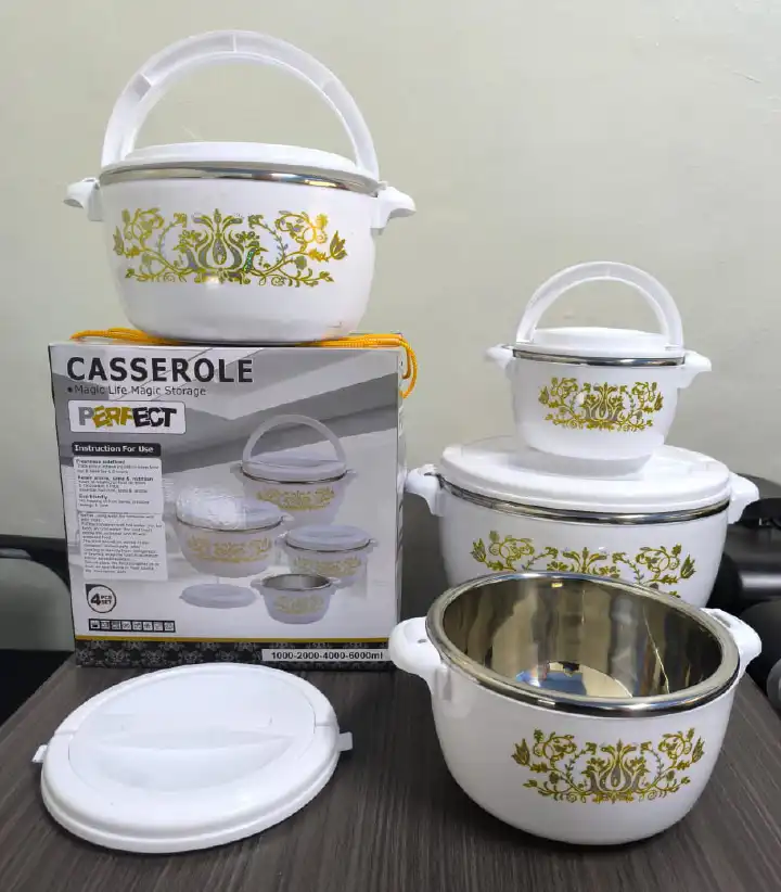 4 Pieces Hotpot Casserole Set Insulated Thermal Food Warmers – Multi Size 1000ml, 2000ml, 4000ml & 6000ml Durable Heat Retention Food Storage Containers for Home, Kitchen, Buffet, Catering & Family Se