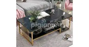 Executive Black Marble Coffee Table Modern Luxury Living Room Center Table Premium Black Marble Effect Top Strong Durable Frame Spacious Surface Home Office Lounge Furniture for Elegant Interior Decor