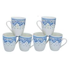 SUNDABESTS Set of 6 Ceramic Coffee & Tea Mugs Blue & White Stackable Microwave & Dishwasher Safe Durable Heat Resistant Non-Toxic Elegant Kitchen Drinkware for Home, Office & Everyday Use