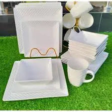 24pc Square Dinner Set Ceramic Tableware Complete Family Dining Set 6 Dinner Plates 6 Side Plates 6 Bowls 6 Cups Microwave Safe Elegant Kitchen Dinnerware Set for Home Hotels Restaurants and Gift Use