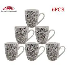 6 Pieces Printed Mugs Set – Stylish Ceramic Coffee Cups Set with Assorted Prints, 350ml Durable Tea Mugs Kitchen Drinkware for Home & Office Use, Perfect for Tea, Coffee, Milk & Everyday Beverage Serv