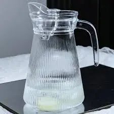 Ribbed Glass Jug 1.8L – Elegant Textured Water and Juice Pitcher – Durable Clear Glass Beverage Jug with Handle and Spout for Home, Dining, Office & Guest Serving, Stylish Everyday Drinkware