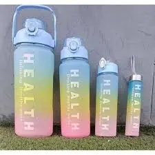 4 in 1 Motivational Bottle Set (2000ml + 750ml + 600ml + 300ml) BPA-Free Leakproof Water Bottle Collection with Time Markers & Carry Straps Fitness Hydration Set for Gym Office School & Travel