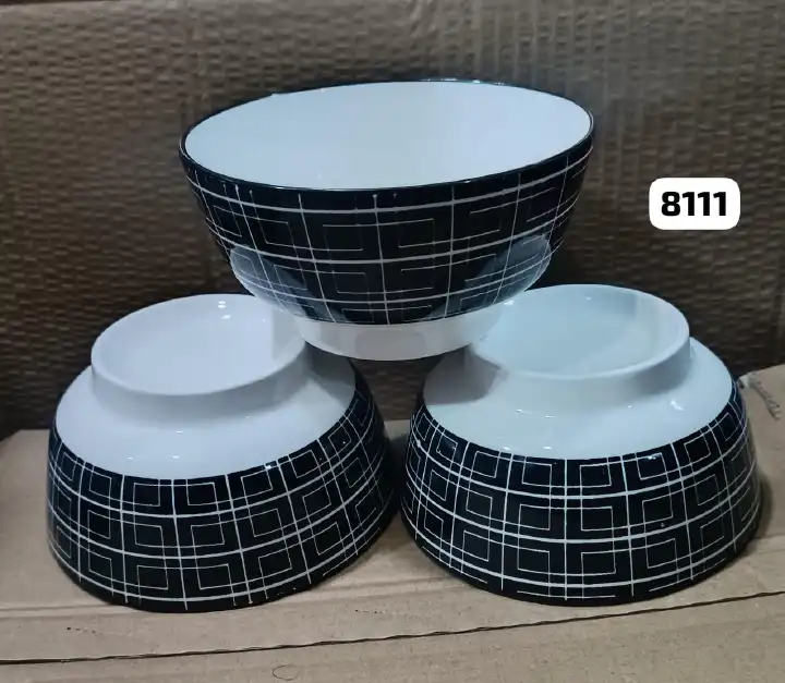 6 Inch Black and White Bowls Set – Elegant Modern Serving Bowls – Durable Glass Bowls for Fruits, Desserts, Salad & Snacks – Everyday Kitchen & Dining Use, Stylish Minimalist Tableware Set