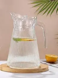 Ribbed Glass Jug 1.8L – Elegant Textured Water and Juice Pitcher – Durable Clear Glass Beverage Jug with Handle and Spout for Home, Dining, Office & Guest Serving, Stylish Everyday Drinkware
