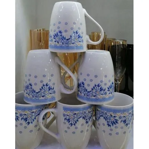 SUNDABESTS Set of 6 Ceramic Coffee & Tea Mugs Blue & White Stackable Microwave & Dishwasher Safe Durable Heat Resistant Non-Toxic Elegant Kitchen Drinkware for Home, Office & Everyday Use