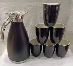 Luxurious Black Tea Set Combo with Flask and 6 Ceramic Cups Premium Elegant Tea Serving Set High Quality Ceramic Drinkware for Home Office Guests and Gift Use Stylish Modern Tea Collection