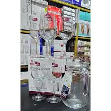 Wine Glass Set with 1.8L Glass Jar – Elegant Drinkware Set – 6 Wine Glasses with Large Pitcher – Durable Clear Glass Set for Juice, Wine, Water & Cocktails – Home, Dining, Office & Guest Serving, Prem