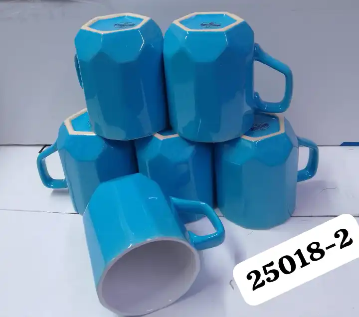 SUNDABESTS Set of 6 Ceramic Coffee & Tea Mugs Blue & White Stackable Microwave & Dishwasher Safe Durable Heat Resistant Non-Toxic Elegant Kitchen Drinkware for Home, Office & Everyday Use