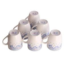 SUNDABESTS Set of 6 Ceramic Coffee & Tea Mugs Blue & White Stackable Microwave & Dishwasher Safe Durable Heat Resistant Non-Toxic Elegant Kitchen Drinkware for Home, Office & Everyday Use