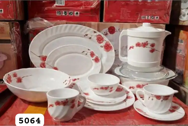 Sundabest 58 Pcs Ceramic Dinner Set Luxury Complete Dinnerware Set – 6 Dinner Plates, 6 Side Plates, 6 Soup Bowls, 6 Mugs Elegant Home Dining Set for Family, Guests & Special Occasions