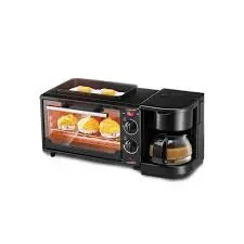Reki Breakfast Maker 3-in-1 Multifunction Breakfast Station Coffee Maker Non-Stick Griddle Toaster Oven Compact Kitchen Appliance Fast Breakfast Preparation for Home Office and Hostel Use