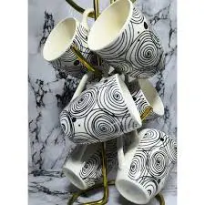6 Pieces Printed Mugs Set – Stylish Ceramic Coffee Cups Set with Assorted Prints, 350ml Durable Tea Mugs Kitchen Drinkware for Home & Office Use, Perfect for Tea, Coffee, Milk & Everyday Beverage Serv