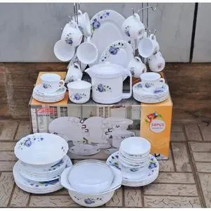 Sundabest 47-Piece Ceramic Dinner Set – Luxury Complete Tableware Set with Dinner Plates, Side Plates, Soup Bowls, Mugs and Serving Essentials for Elegant Home Dining, Family Meals, Guests and Special