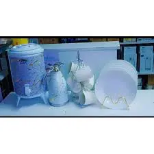 White Favourite Combo Set 14 Piece – Elegant Dinnerware Set with 6 White Plates, 6 White Mugs, Marble White Flask & Tea Urn – Premium Ceramic Drinkware & Serving Set for Home, Kitchen, Office & Events