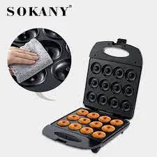 Sokany SK-821 Donut Maker 12 Slots Electric Non Stick Mini Donut Baking Machine Fast Heating Plates Indicator Lights Compact Kitchen Appliance for Home Café and Small Business Use Fresh Homemade Donut