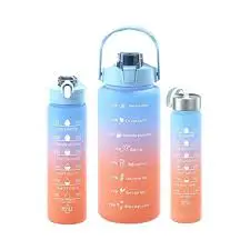 3 in 1 Motivational Bottle (2000ml + 900ml + 280ml) BPA-Free Hydration Set with Time Markers Leakproof Lids & Carry Straps Fitness Water Bottle Combo for Gym Office School & Outdoor Use