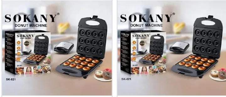Sokany SK-821 Donut Maker 12 Slots Electric Non Stick Mini Donut Baking Machine Fast Heating Plates Indicator Lights Compact Kitchen Appliance for Home Café and Small Business Use Fresh Homemade Donut