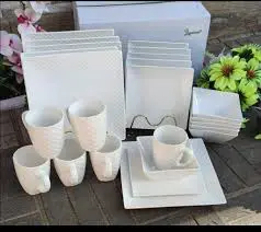 24pc Square Dinner Set Ceramic Tableware Complete Family Dining Set 6 Dinner Plates 6 Side Plates 6 Bowls 6 Cups Microwave Safe Elegant Kitchen Dinnerware Set for Home Hotels Restaurants and Gift Use