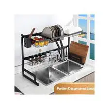 Over the Sink Dish Drainer Stainless Steel Heavy Duty 85cm Adjustable Kitchen Dish Rack Large Two Sink Drying Rack with Utensil Holder Space Saving Organizer for Plates Cups Bowls and Kitchen Accessor