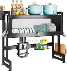 Best Quality 1-Layer Over-the-Sink Dish Rack 65cm Stainless Steel Kitchen Drying Rack with Glass Acrylic Cover Space Saving Dish Drainer Shelf for Plates Bowls Cups and Kitchen Organization Storage So