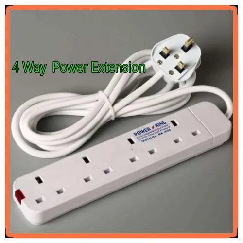 Sundabests Power King Heavy Duty 4-Way Power Socket Extension Cable Charging Outlet – Multi Plug Extension Lead with Durable Build for Home, Office, Electronics & Appliance Power Distribution