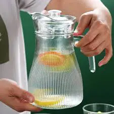 Ribbed Glass Jug 1.8L – Elegant Textured Water and Juice Pitcher – Durable Clear Glass Beverage Jug with Handle and Spout for Home, Dining, Office & Guest Serving, Stylish Everyday Drinkware